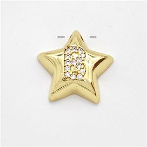Copper Star Pendant Pave Zirconia Letter-B Large Hole Gold Plated, approx 16mm, 3mm hole