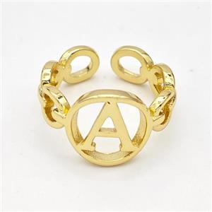 Copper Ring With Letter-A Gold Plated, approx 13mm, 18mm dia