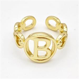 Copper Ring With Letter-B Gold Plated, approx 13mm, 18mm dia