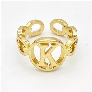 Copper Ring With Letter-K Gold Plated, approx 13mm, 18mm dia