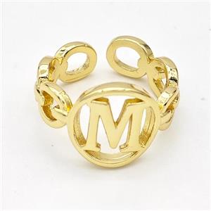 Copper Ring With Letter-M Gold Plated, approx 13mm, 18mm dia