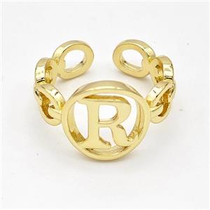 Copper Ring With Letter-R Gold Plated, approx 13mm, 18mm dia