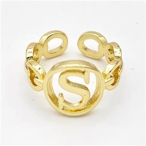 Copper Ring With Letter-S Gold Plated, approx 13mm, 18mm dia