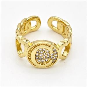 Copper Ring Pave Zirconia Letter-C Gold Plated, approx 12mm, 18mm dia