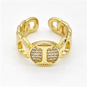 Copper Ring Pave Zirconia Letter-I Gold Plated, approx 12mm, 18mm dia