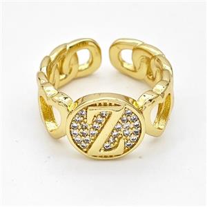 Copper Ring Pave Zirconia Letter-Z Gold Plated, approx 12mm, 18mm dia