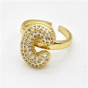 Copper Ring Pave Zirconia Letter-C Gold Plated, approx 14-19mm, 18mm dia