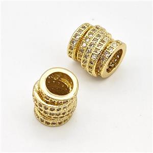 Copper Tube Beads Micro Pave Zirconia Large Hole Gold Plated, approx 9mm, 5mm hole