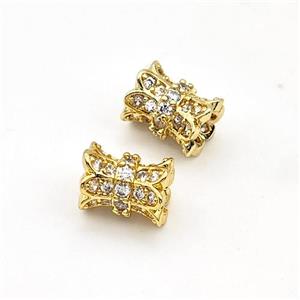 Copper Tube Beads Micro Pave Zirconia Gold Plated, approx 7-9mm