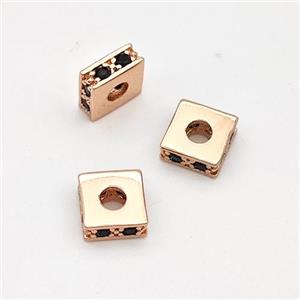 Copper Square Beads Pave Zirconia Spacer Rose Gold, approx 6mm, 2mm hole