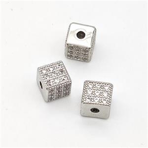 Copper Cube Beads Micro Pave Zirconia Platinum Plated, approx 6mm