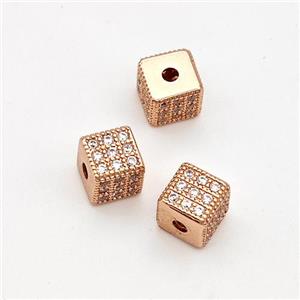 Copper Cube Beads Micro Pave Zirconia Rose Gold, approx 6mm