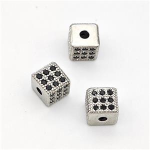 Copper Cube Beads Micro Pave Zirconia Platinum Plated, approx 6mm