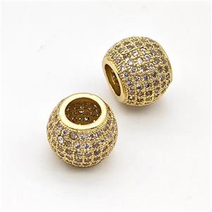 Copper Round Beads Micro Pave Zirconia Large Hole Gold Plated, approx 8-10mm, 4mm hole