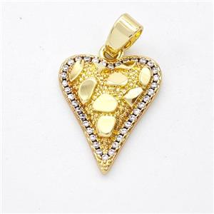 Copper Heart Nugget Pendant Micro Pave Zirconia Gold Plated, approx 15-18mm