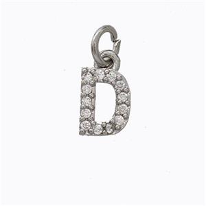 Copper Pendant Pave Zirconia Letter-D Platinum Plated, approx 6-9mm