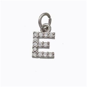 Copper Pendant Pave Zirconia Letter-E Platinum Plated, approx 6-9mm