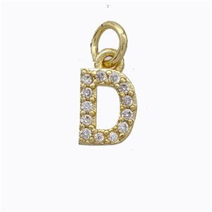 Copper Pendant Pave Zirconia Letter-D Gold Plated, approx 6-9mm