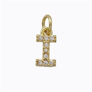 Copper Pendant Pave Zirconia Letter-I Gold Plated, approx 6-9mm