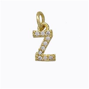 Copper Pendant Pave Zirconia Letter-Z Gold Plated, approx 6-9mm