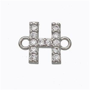 Copper Connector Pave Zirconia Letter-H Platinum Plated, approx 8-9mm