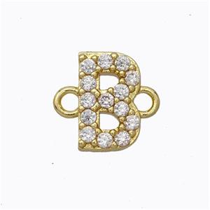 Copper Connector Pave Zirconia Letter-B Gold Plated, approx 8-9mm