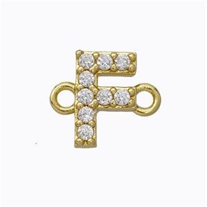 Copper Connector Pave Zirconia Letter-F Gold Plated, approx 8-9mm