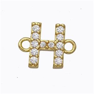 Copper Connector Pave Zirconia Letter-H Gold Plated, approx 8-9mm