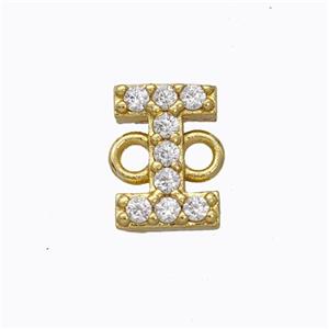 Copper Connector Pave Zirconia Letter-I Gold Plated, approx 8-9mm