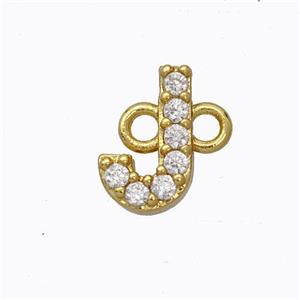 Copper Connector Pave Zirconia Letter-J Gold Plated, approx 8-9mm