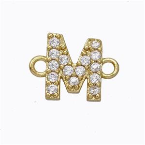 Copper Connector Pave Zirconia Letter-M Gold Plated, approx 8-9mm