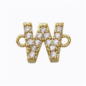 Copper Connector Pave Zirconia Letter-W Gold Plated, approx 8-9mm