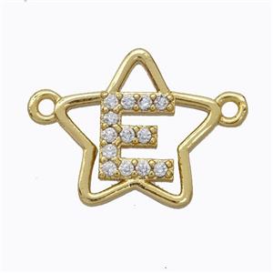 Copper Star Pendant Pave Zirconia Letter-E Gold Plated, approx 16mm