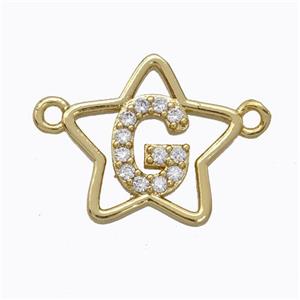 Copper Star Pendant Pave Zirconia Letter-G Gold Plated, approx 16mm