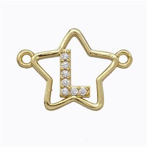 Copper Star Pendant Pave Zirconia Letter-L Gold Plated, approx 16mm