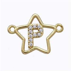 Copper Star Pendant Pave Zirconia Letter-P Gold Plated, approx 16mm