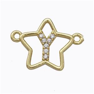 Copper Star Pendant Pave Zirconia Letter-Y Gold Plated, approx 16mm