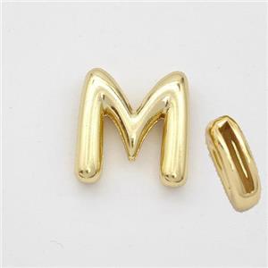 Copper Letter-M Beads Gold Plated, approx 9-13.5mm, 2x10mm hole