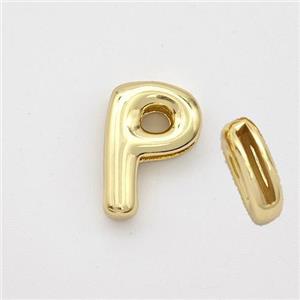 Copper Letter-P Beads Gold Plated, approx 9-13.5mm, 2x10mm hole