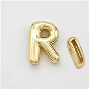 Copper Letter-R Beads Gold Plated, approx 9-13.5mm, 2x10mm hole