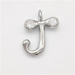 Copper Letter-J Pendant Pave Zirconia Platinum Plated, approx 15-18mm