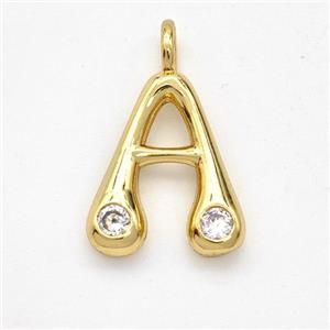 Copper Letter-A Pendant Pave Zirconia Gold Plated, approx 15-18mm