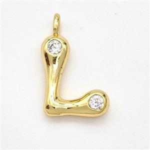 Copper Letter-L Pendant Pave Zirconia Gold Plated, approx 15-18mm