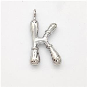 Copper Letter-K Pendant Platinum Plated, approx 16-20mm