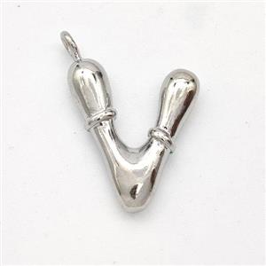 Copper Letter-V Pendant Platinum Plated, approx 16-20mm