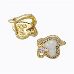 Copper Heart Latchback Earrings Pave Zirconia Fire Opal 18K Gold Plated, approx 12mm