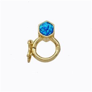 Copper Clasp Pave Blue Fire Opal Hexagon 18K Gold Plated, approx 6mm, 9mm