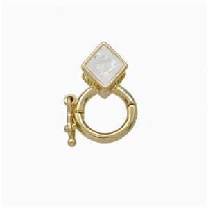 Copper Clasp Pave White Fire Opal Rhombus 18K Gold Plated, approx 7mm, 9mm