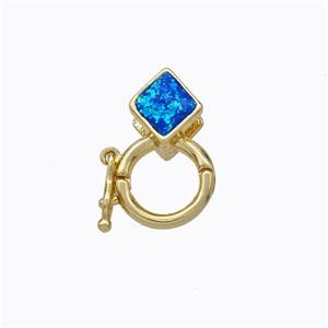 Copper Clasp Pave Blue Fire Opal Rhombus 18K Gold Plated, approx 7mm, 9mm