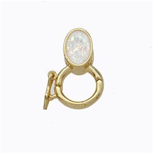 Copper Clasp Pave White Fire Opal Oval 18K Gold Plated, approx 6-8mm, 9mm